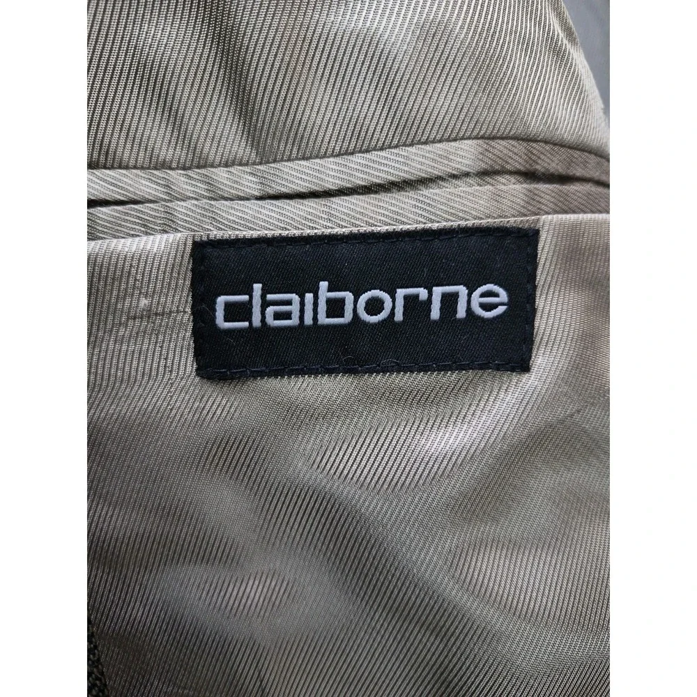 Claiborne Mens Vintage Wool Sport Coat 44R Beige Herringbone 3 Button Blazer